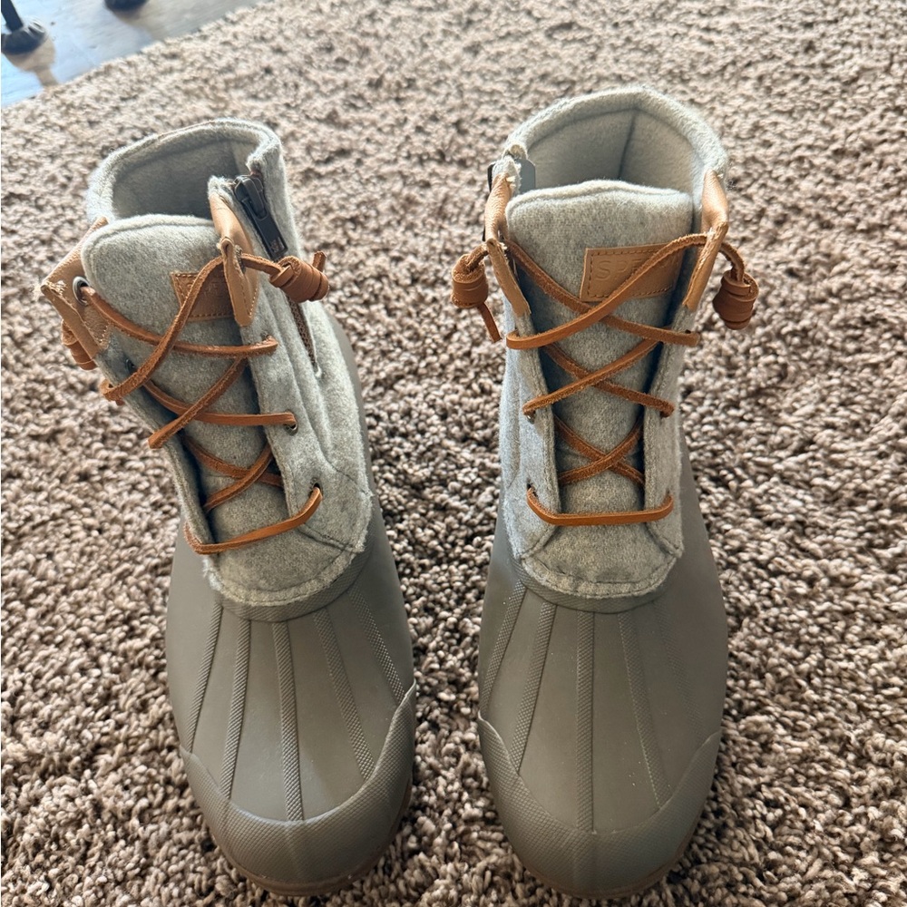 Sperry Gray and Tan Kids Waterproof Duck Boots